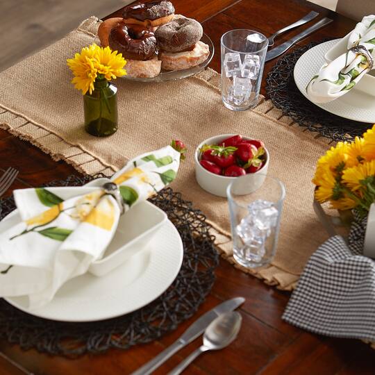 DII® Natural Ruffle Trim Jute Table Runner, 14x108 inch